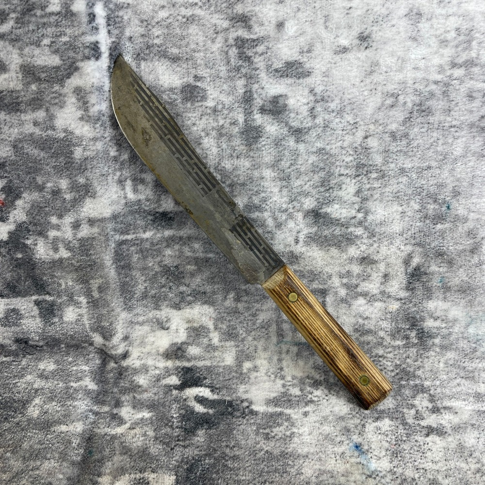 Vintage Forgecraft High Carbon Steel Butcher Knife 7" Etched Blade Made in USA